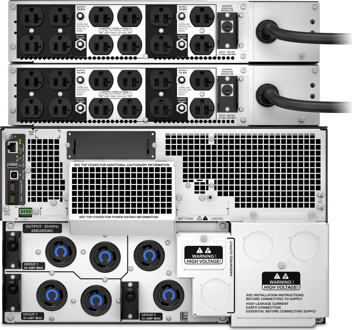 APC Smart-UPS On-Line, 10kVA/10kW, Rackmount 10U, 208V, 24x 5-20R+4x L6-30R NEMA, Network Card+SmartSlot, W/ rail kit, W/ 2 transformer 208V to 120V View 6