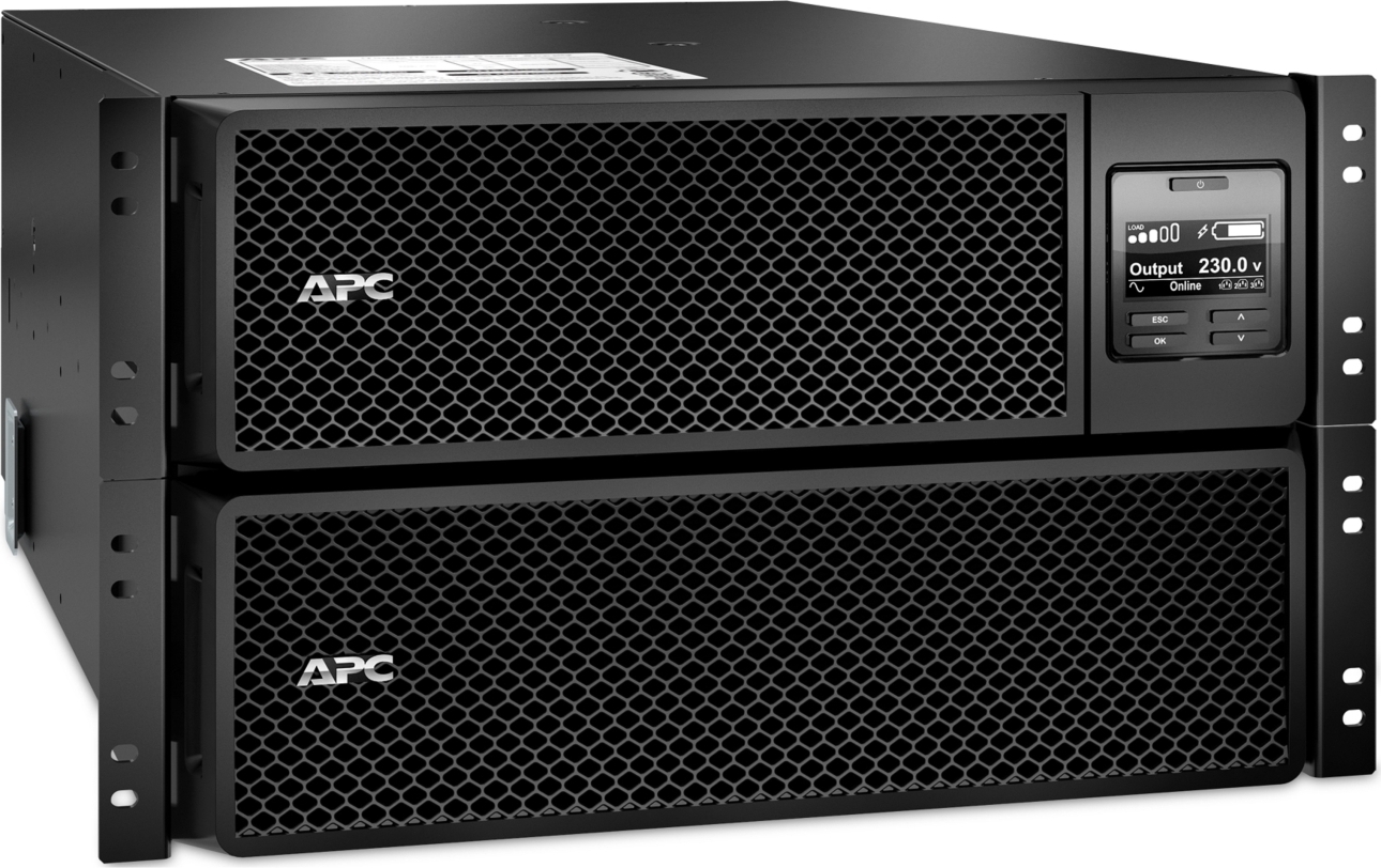 APC Smart-UPS On-Line, 10kVA/10kW, Rackmount 6U, 208V, 4x L6-20R+2x L6-30R NEMA outlets, Network Card+SmartSlot, Extended runtime, W/ rail kit [TAA] Front View