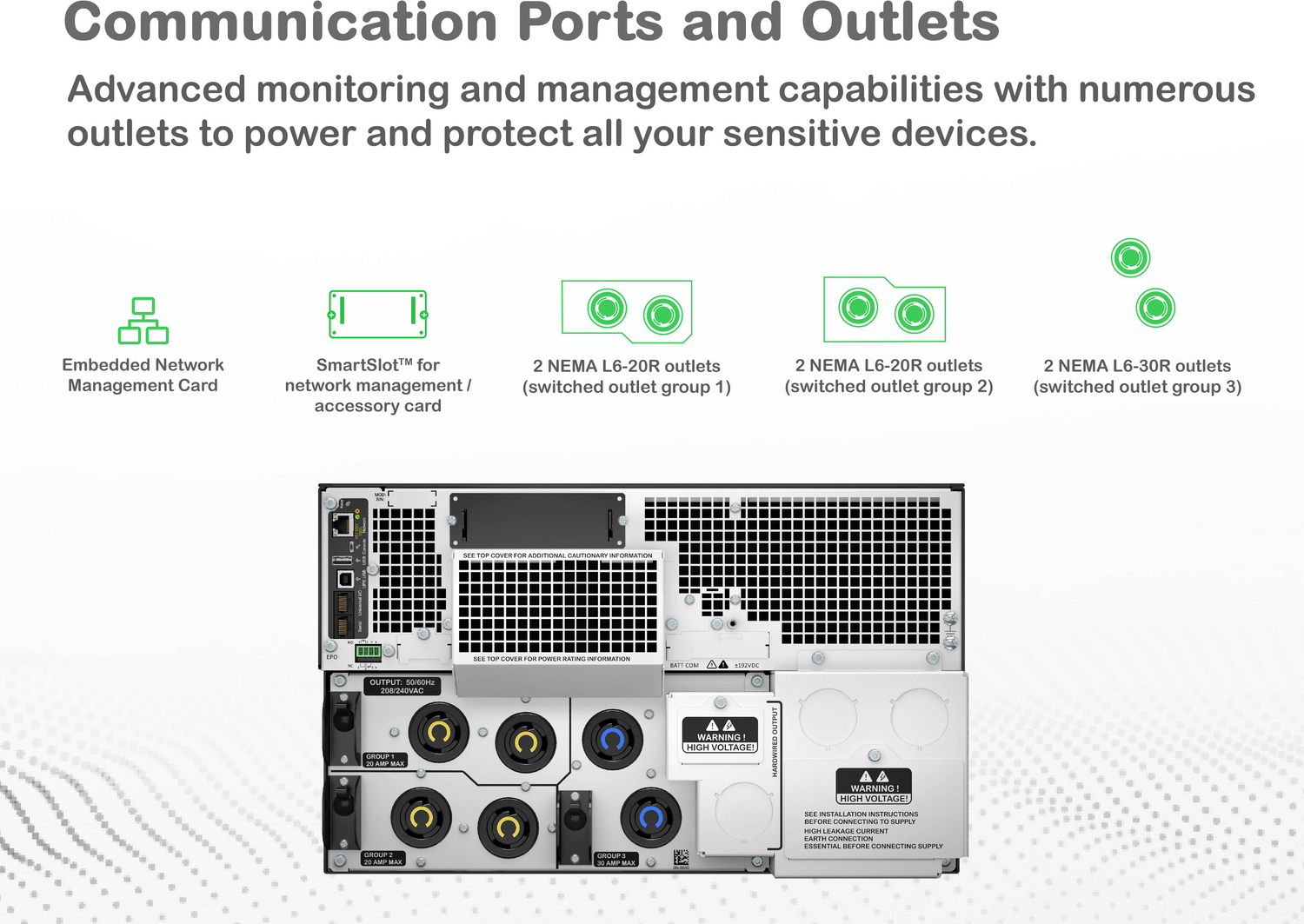 APC Smart-UPS On-Line, 10kVA/10kW, Rackmount 6U, 208V, 4x L6-20R+2x L6-30R NEMA outlets, Network Card+SmartSlot, Extended runtime, W/ rail kit View 22