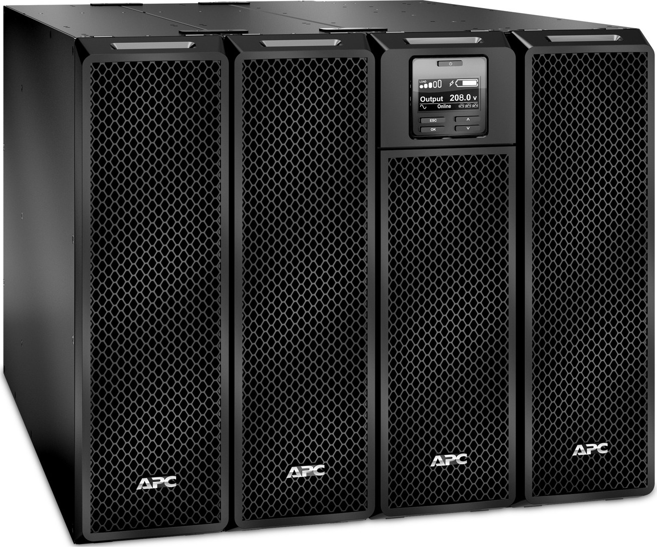 APC Smart-UPS On-Line, 10kVA/10kW, Tower, 208V, 16x 5-20R+4x L6-20R+6x L6-30R+2x L14-30R NEMA, NMC+SmartSlot,W/2 transformer 208V to 120V,W/O rail kit Back View