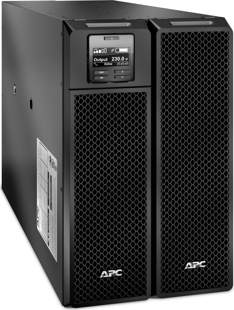 APC Smart-UPS On-Line, 10kVA/10kW, Tower, 208V, 6x C13+4x C19 IEC outlets, Network Card+SmartSlot, Extended runtime, W/O rail kit Front View