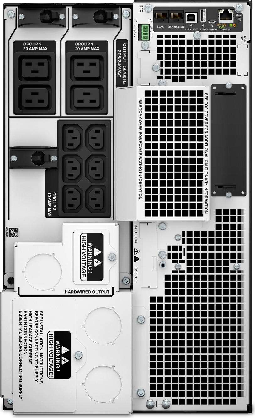 APC Smart-UPS On-Line, 10kVA/10kW, Tower, 208V, 6x C13+4x C19 IEC outlets, Network Card+SmartSlot, Extended runtime, W/O rail kit View 5