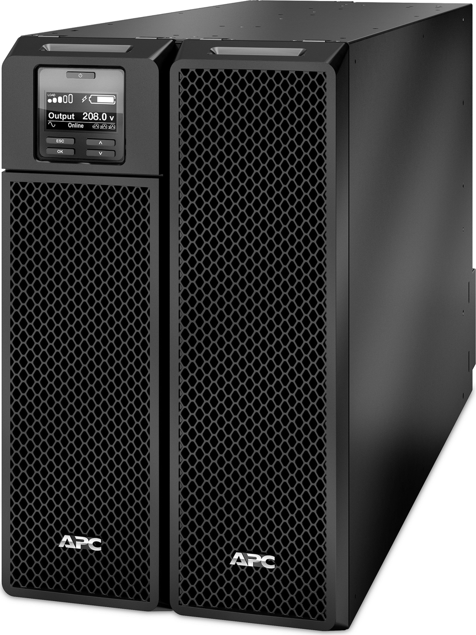 APC Smart-UPS On-Line, 10kVA/10kW, Tower, 208V, 6x L6-30R NEMA outlets, Network Card+SmartSlot, Extended runtime, W/O rail kit Front View