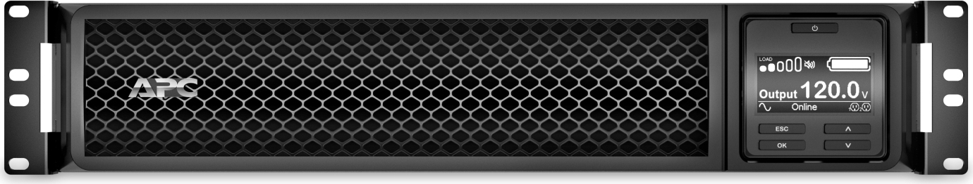 APC Smart-UPS On-Line, 1500VA, Rackmount 2U, 120V, 6x 5-15R NEMA outlets, Network Card, Extended runtime, W/ rail kit Back View