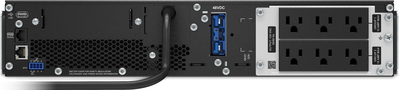 APC Smart-UPS On-Line, 1500VA, Rackmount 2U, 120V, 6x NEMA 5-15R outlets, SmartSlot, Extended runtime, W/ rail kit [TAA] Front View