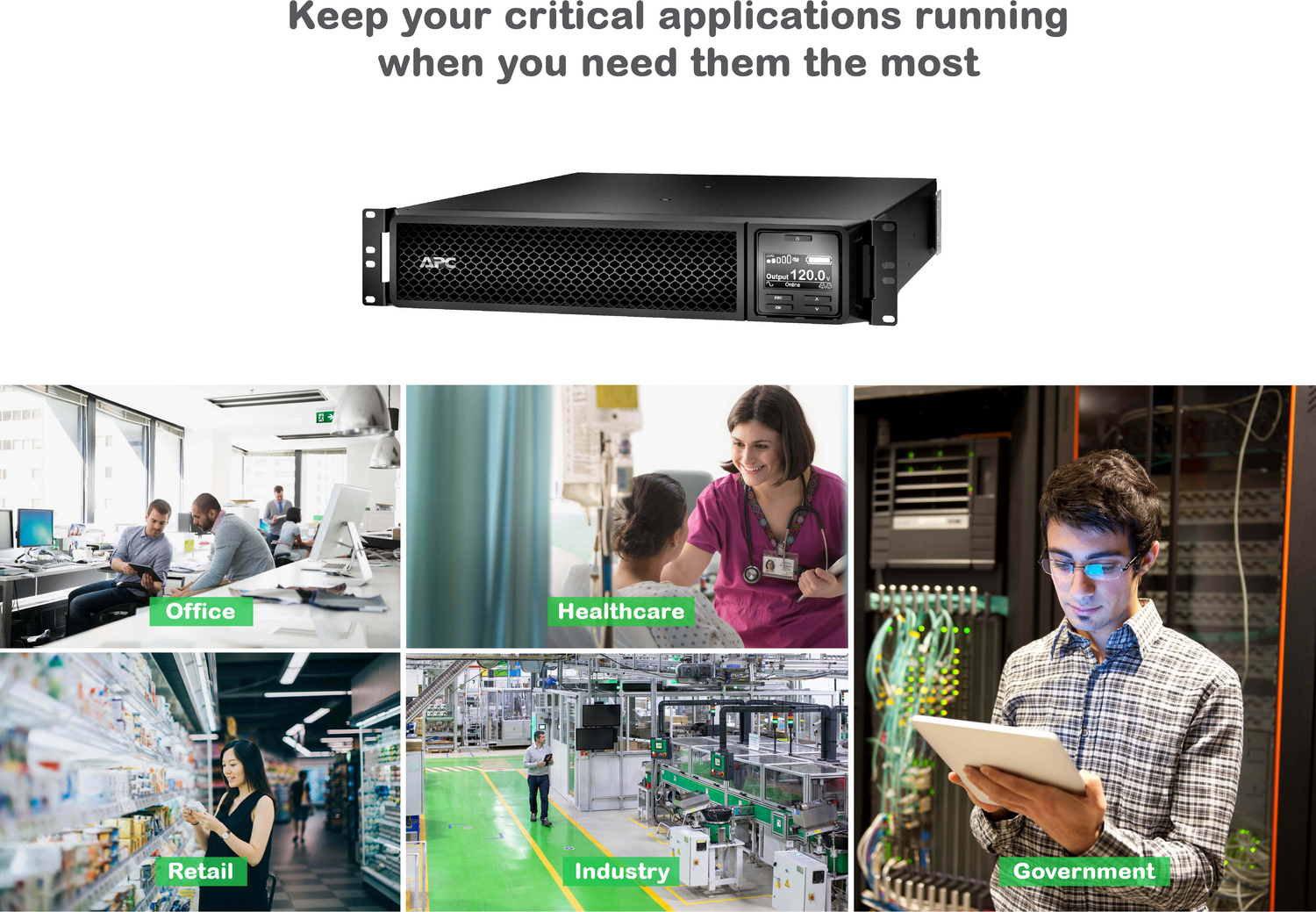 APC Smart-UPS On-Line, 2200VA, Rackmount 2U, 120V, 6x 5-20R+1x L5-20R NEMA outlets, Network Card, Extended runtime, W/ rail kit View 15