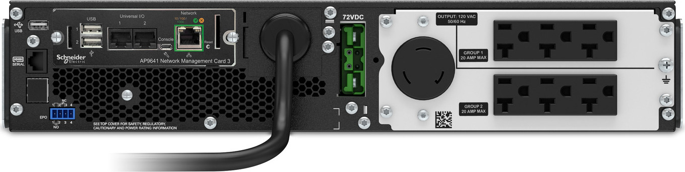 APC Smart-UPS On-Line, 2200VA, Rackmount 2U, 120V, 6x 5-20R+1x L5-20R NEMA outlets, Network Card, Extended runtime, W/ rail kit View 4