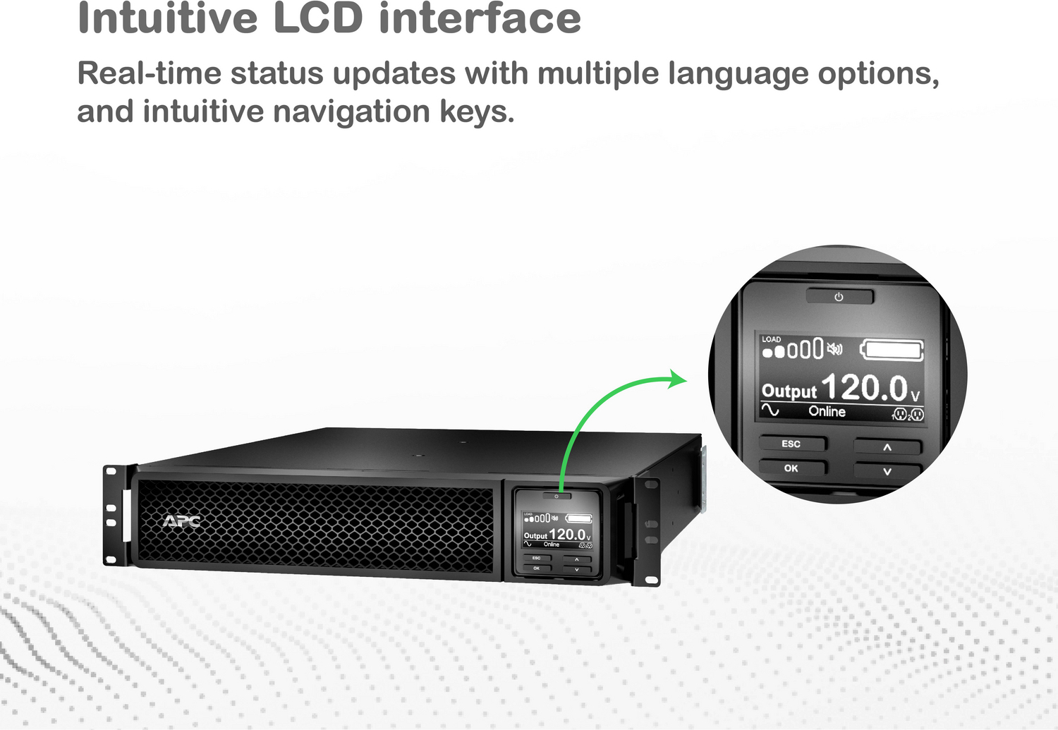 APC Smart-UPS On-Line, 2200VA, Rackmount 2U, 120V, 6x 5-20R+1x L5-20R NEMA outlets, Network Card, Extended runtime, W/ rail kit View 8