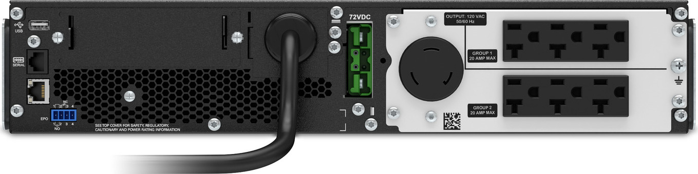 APC Smart-UPS On-Line, 2200VA, Rackmount 2U, 120V, 6x 5-20R+1x L5-20R NEMA outlets, SmartSlot, Extended runtime, W/ rail kit [TAA] Front View