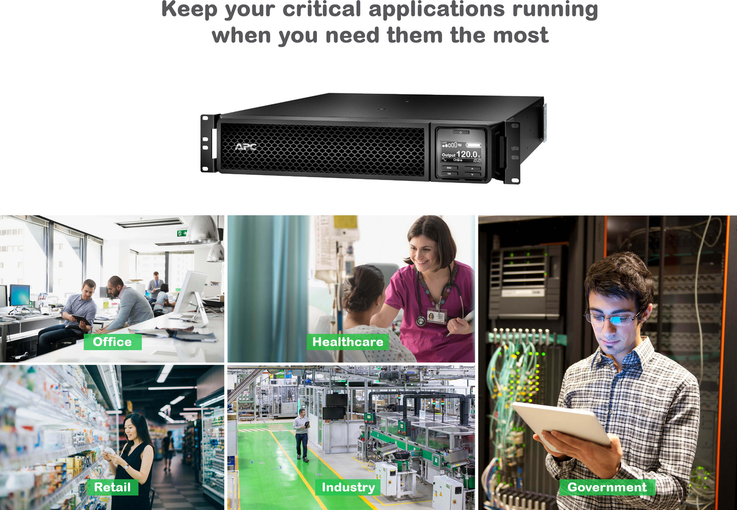 APC Smart-UPS On-Line, 2200VA, Rackmount 2U, 120V, 6x 5-20R+1x L5-20R NEMA outlets, SmartSlot, Extended runtime, W/ rail kit View 15