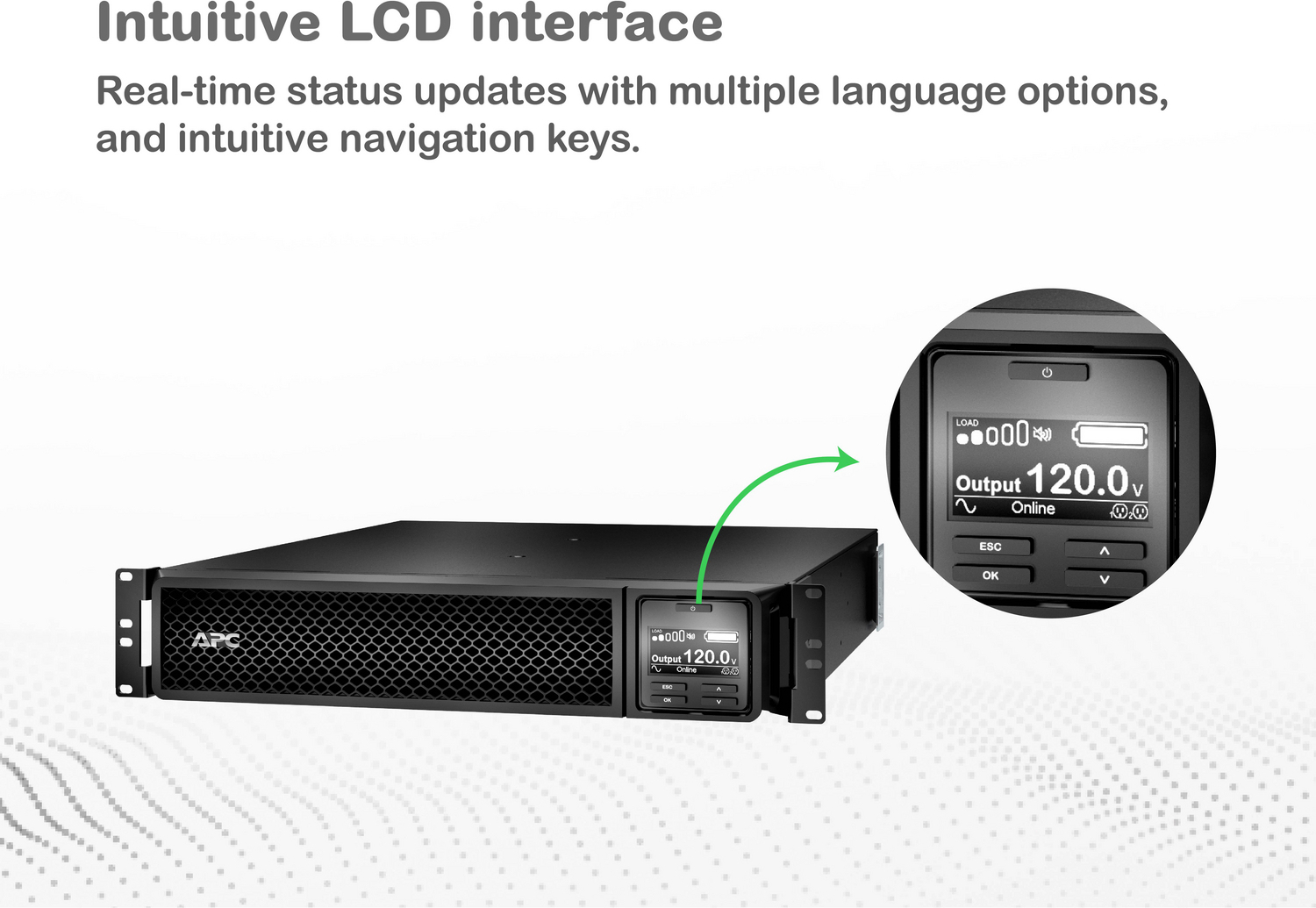 APC Smart-UPS On-Line, 2200VA, Rackmount 2U, 120V, 6x 5-20R+1x L5-20R NEMA outlets, SmartSlot, Extended runtime, W/ rail kit View 9
