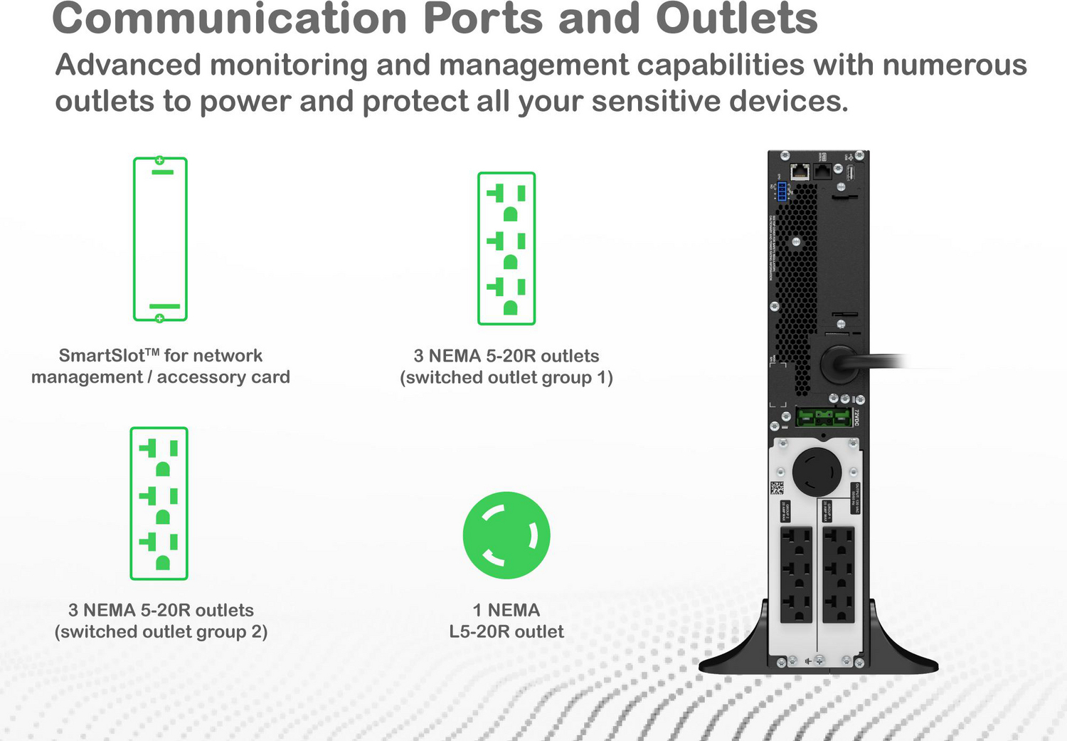APC Smart-UPS On-Line, 2200VA, Tower, 120V, 6x 5-20R+1x L5-20R NEMA outlets, SmartSlot, Extended runtime, W/O rail kit View 13