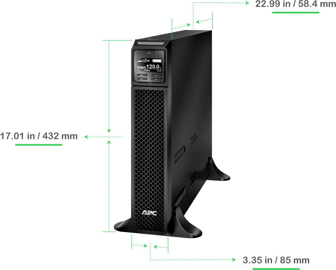APC Smart-UPS On-Line, 2200VA, Tower, 120V, 6x 5-20R+1x L5-20R NEMA outlets, SmartSlot, Extended runtime, W/O rail kit View 9