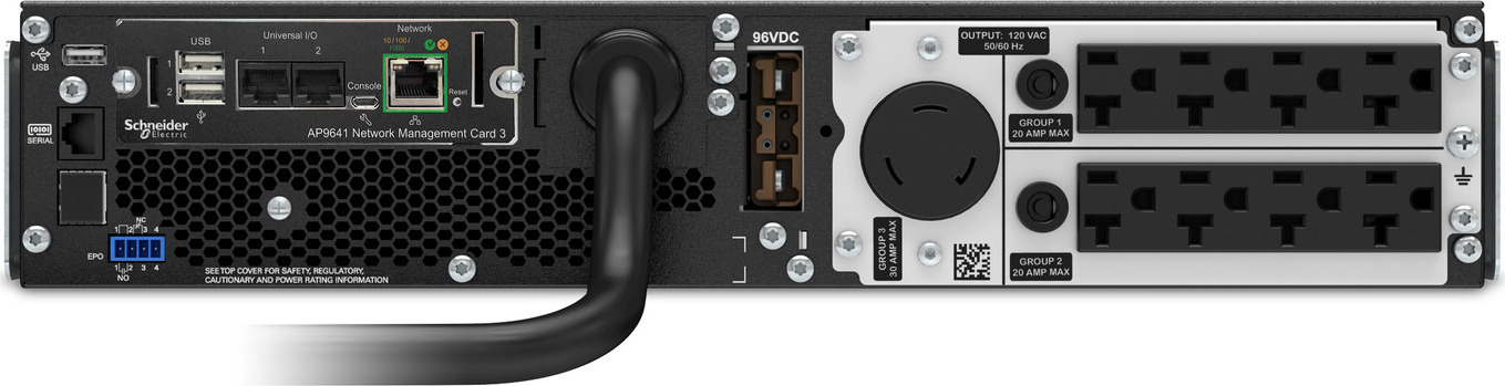 APC Smart-UPS On-Line, 3kVA, Rackmount 2U, 120V, 8x 5-20R+1x L5-30R NEMA outlets, Network Card, Extended runtime, W/ rail kit [TAA] Front View