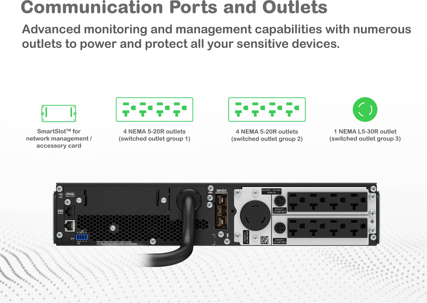 APC Smart-UPS On-Line, 3kVA, Rackmount 2U, 120V, 8x 5-20R+1x L5-30R NEMA outlets, SmartSlot, Extended runtime, W/ rail kit View 11