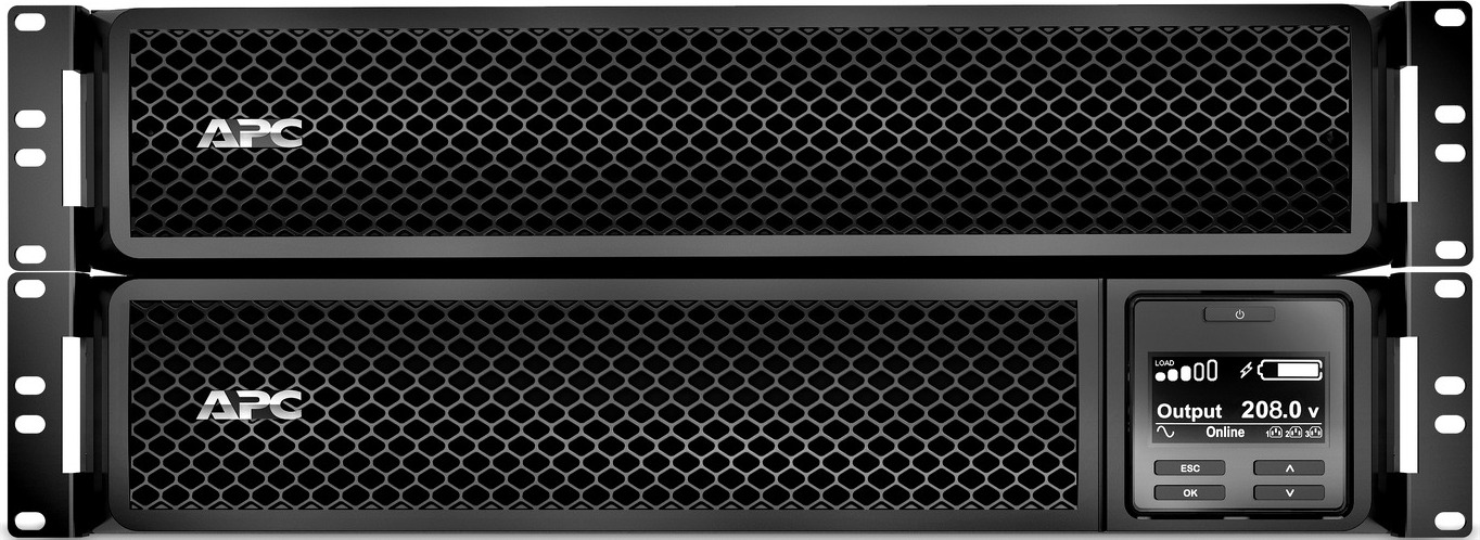 APC Smart-UPS On-Line, 3kVA, Rackmount 4U, 208V, 12x 5-20R+2x L6-20R NEMA outlets, SmartSlot, W/ transformer 208V to 120V, W/ rail kit Back View