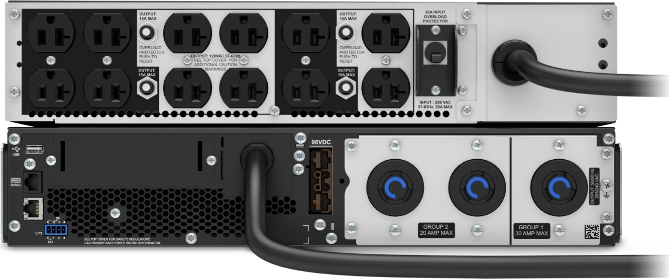 APC Smart-UPS On-Line, 3kVA, Rackmount 4U, 208V, 12x 5-20R+2x L6-20R NEMA outlets, SmartSlot, W/ transformer 208V to 120V, W/ rail kit Hardware Detail