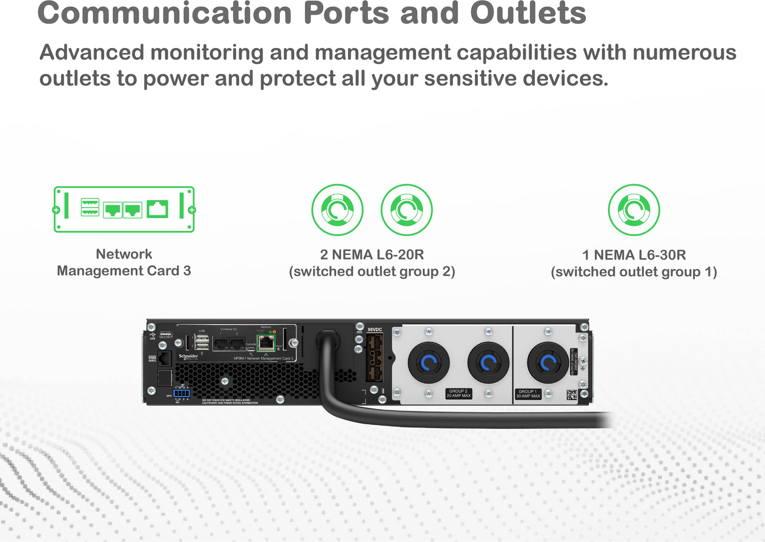 APC Smart-UPS On-Line, 3kVA, Rackmount 2U, 208V, 2x L6-20R+1x L6-30R NEMA outlets, Network Card, Extended runtime, W/ rail kit View 15