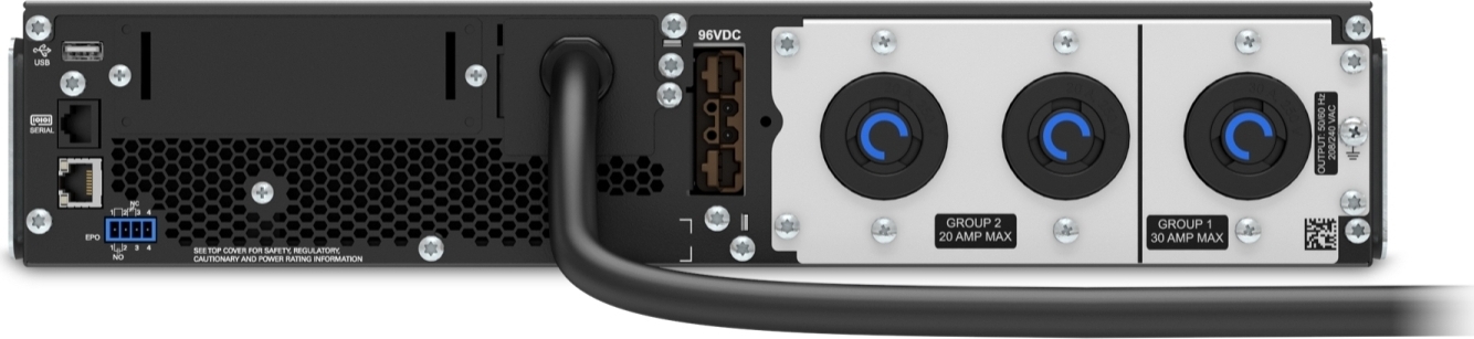 APC Smart-UPS On-Line, 3kVA, Rackmount 2U, 208V, 2x L6-20R+1x L6-30R NEMA outlets, SmartSlot, Extended runtime, W/ rail kit [TAA] Front View