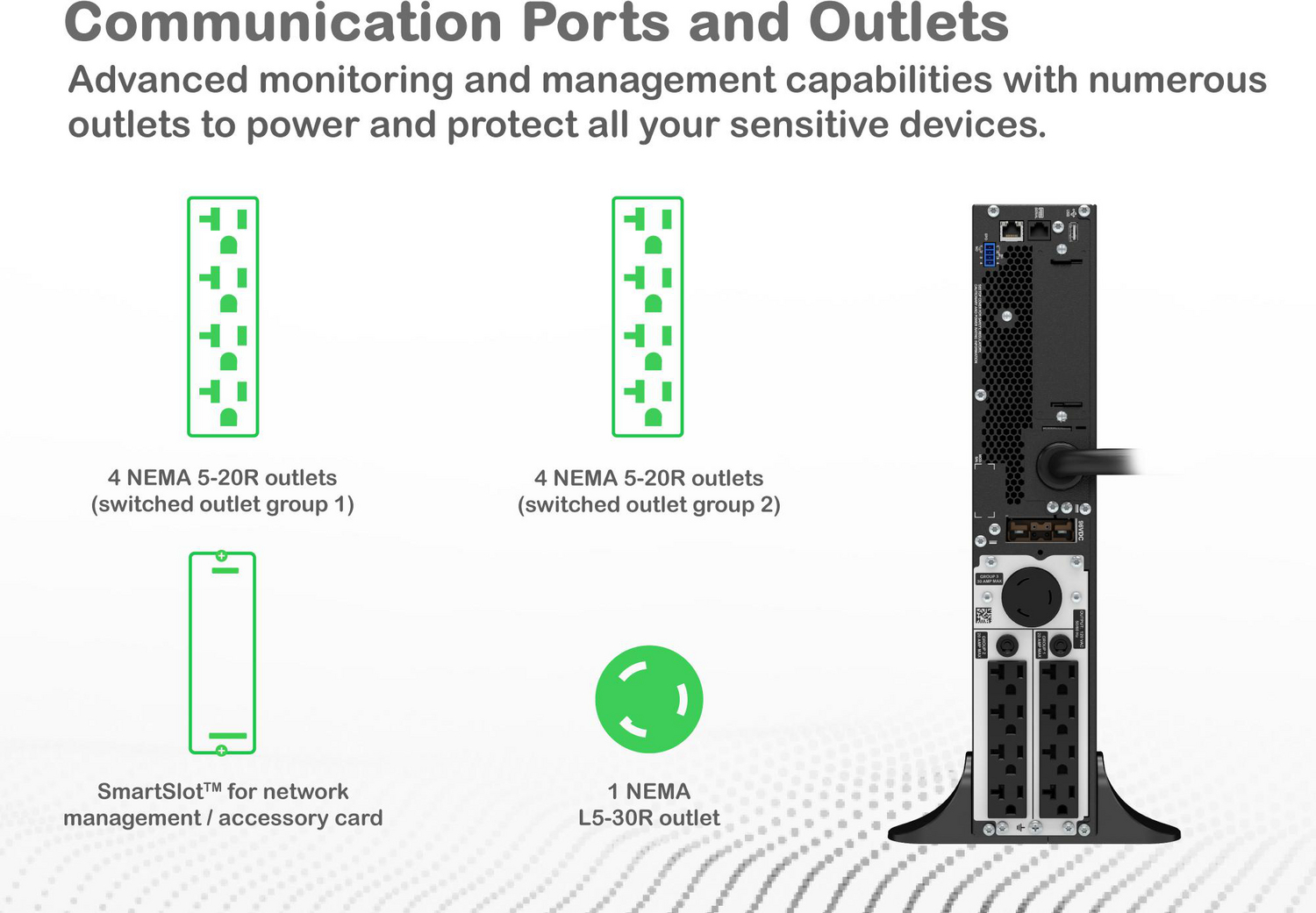 APC Smart-UPS On-Line, 3kVA, Tower, 120V, 8x 5-20R+1x L5-30R NEMA outlets, SmartSlot, Extended runtime, W/O rail kit View 13