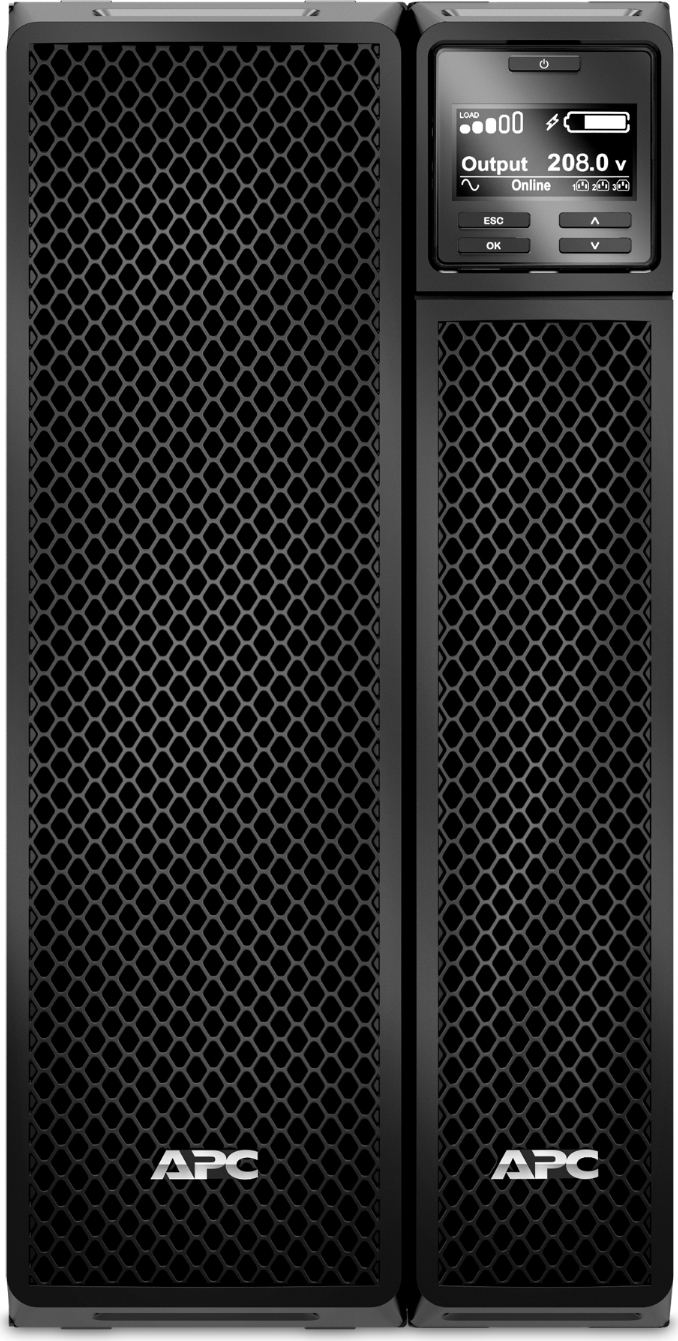APC Smart-UPS On-Line, 3kVA, Tower, 208V, 8x 5-20R+4x L6-20R+1x L6-30R+1x L14-30R NEMA, SmartSlot, W/ transformer 208V to 120V, W/O rail kit Back View