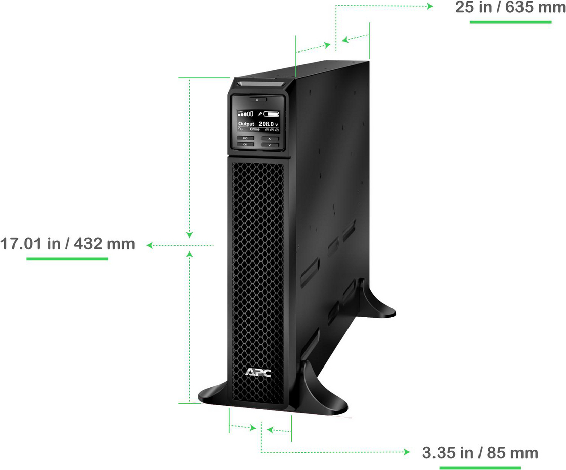 APC Smart-UPS On-Line, 3kVA, Tower, 208V, 2x L6-20R+1x L6-30R NEMA outlets, SmartSlot, Extended runtime, W/O rail kit View 8