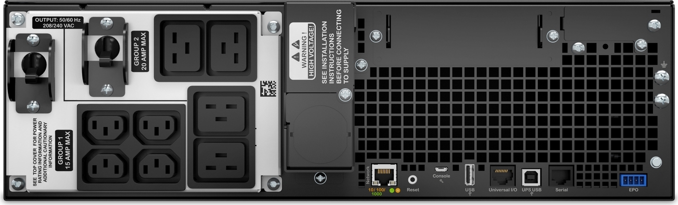 APC Smart-UPS On-Line, 5kVA, Rackmount 3U, 208V, 4x C13+4x C19 IEC outlets, Network Card+SmartSlot, Extended runtime, W/ rail kit View 11