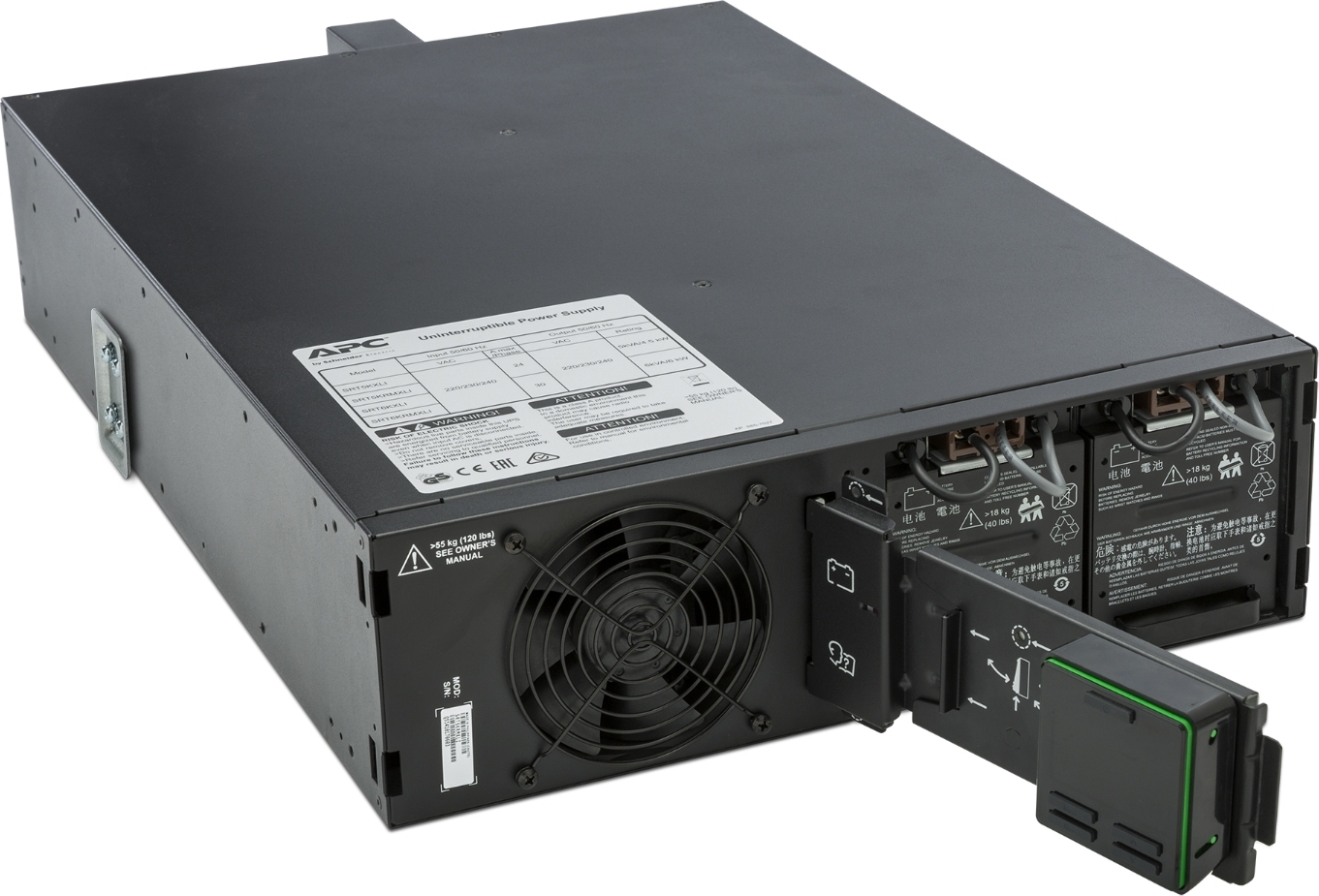 APC Smart-UPS On-Line, 5kVA, Rackmount 3U, 208V, 2x L6-20R+2x L6-30R NEMA outlets, Network Card+SmartSlot, Extended runtime, W/ rail kit [TAA] Hardware Detail