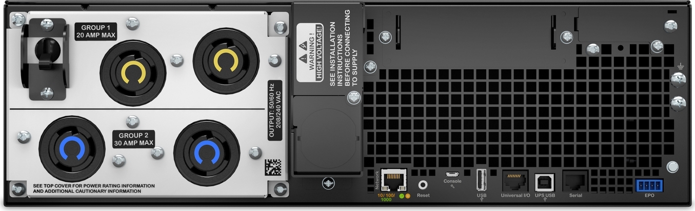 APC Smart-UPS On-Line, 5kVA, Rackmount 3U, 208V, 2x L6-20R+2x L6-30R NEMA outlets, Network Card+SmartSlot, Extended runtime, W/ rail kit [TAA] View 9