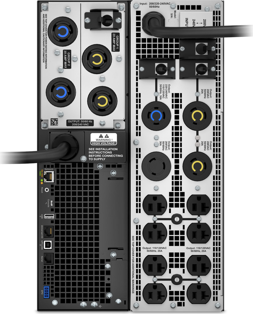 APC Smart-UPS SRT 5kVA, 208V, Tower w/o kit, 8x 5-20R, 4x L6-20R, 2x L6-30R, 1x L14-30R NEMA, w/transfo 208/240V to 120V View 4