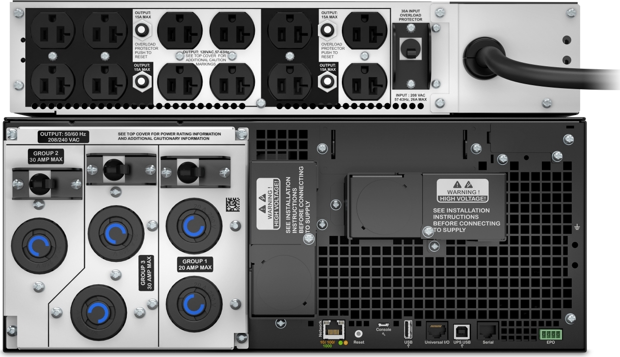 APC Smart-UPS On-Line, 6kVA/6kW, Rackmount 6U, 208V, 12x 5-20R+2x L6-20R+2x L6-30R NEMA, Network Card+SmartSlot, W/ transformer 208V-120V, W/ rail kit View 6