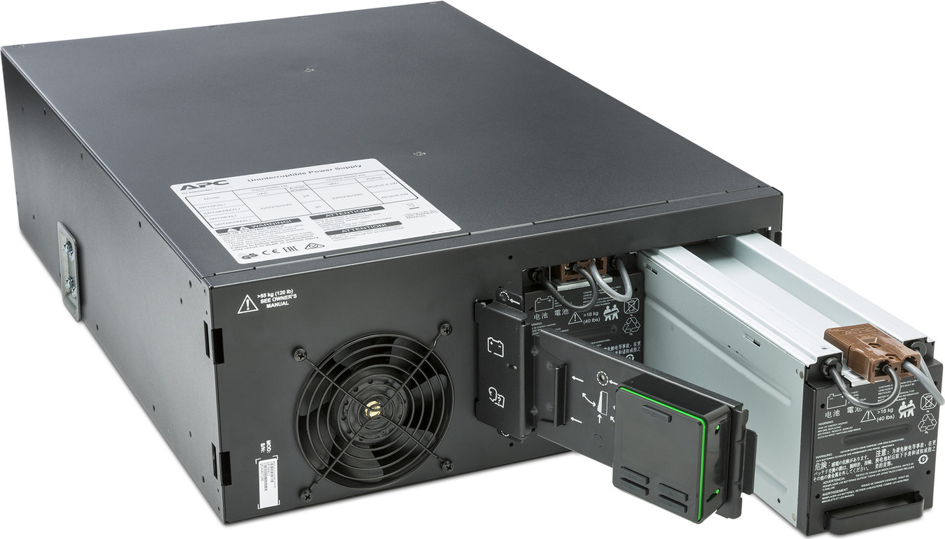 APC Smart-UPS On-Line, 6kVA/6kW, Rackmount 4U, 208V, 6x C13+4x C19 IEC outlets, Network Card+SmartSlot, Extended runtime, W/ rail kit Back View