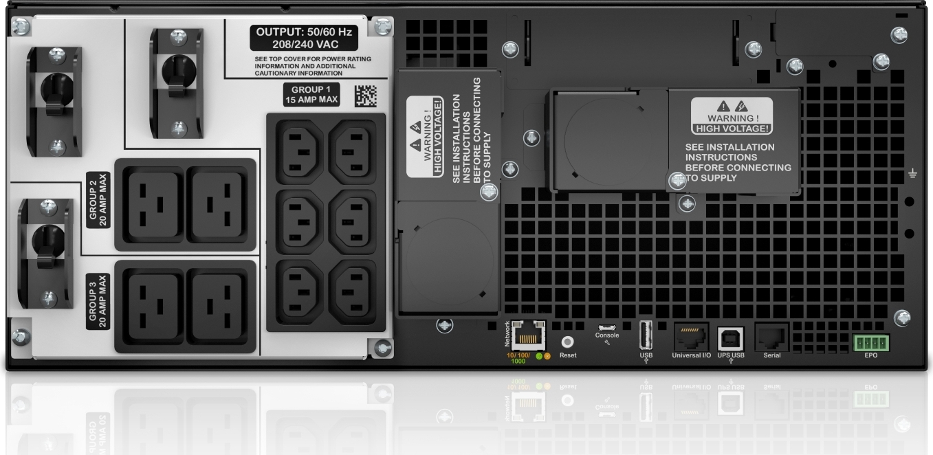 APC Smart-UPS On-Line, 6kVA/6kW, Rackmount 4U, 208V, 6x C13+4x C19 IEC outlets, Network Card+SmartSlot, Extended runtime, W/ rail kit View 6