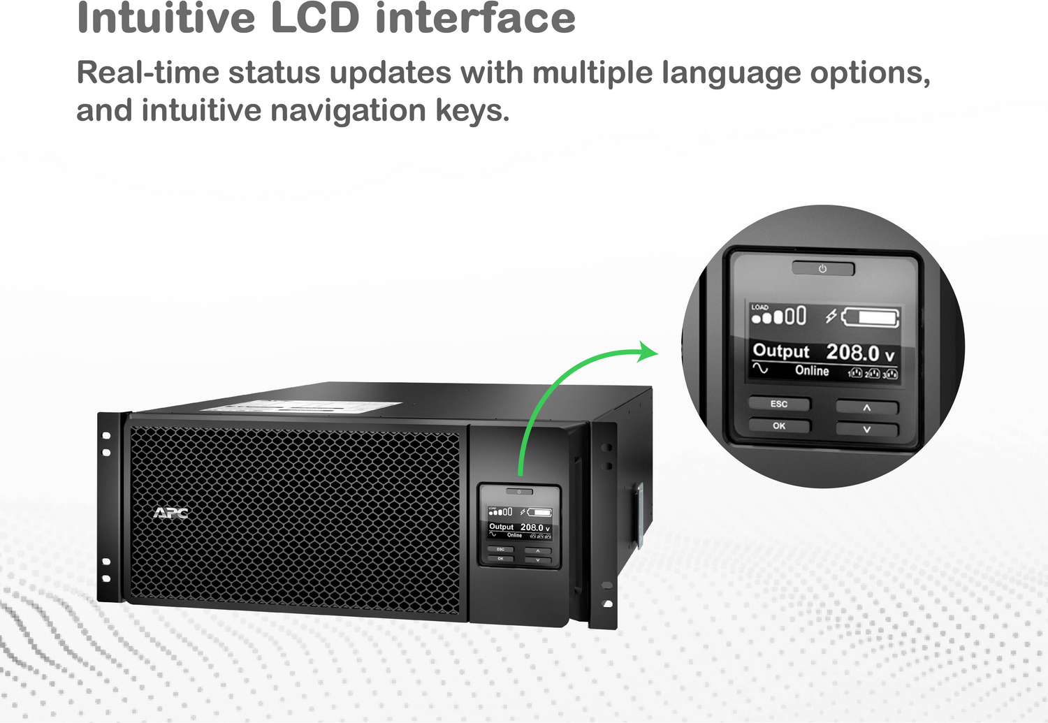 APC Smart-UPS On-Line, 6kVA/6kW, Rackmount 4U, 208V, 2x L6-20R+3x L6-30R NEMA outlets, Network Card+SmartSlot, Extended runtime, W/ rail kit View 11