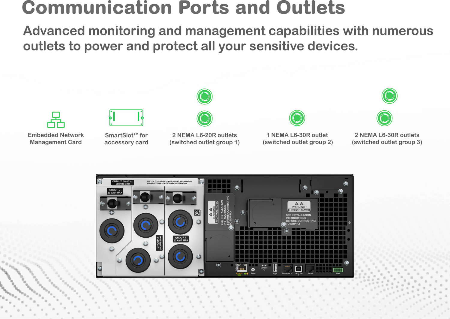 APC Smart-UPS On-Line, 6kVA/6kW, Rackmount 4U, 208V, 2x L6-20R+3x L6-30R NEMA outlets, Network Card+SmartSlot, Extended runtime, W/ rail kit View 13