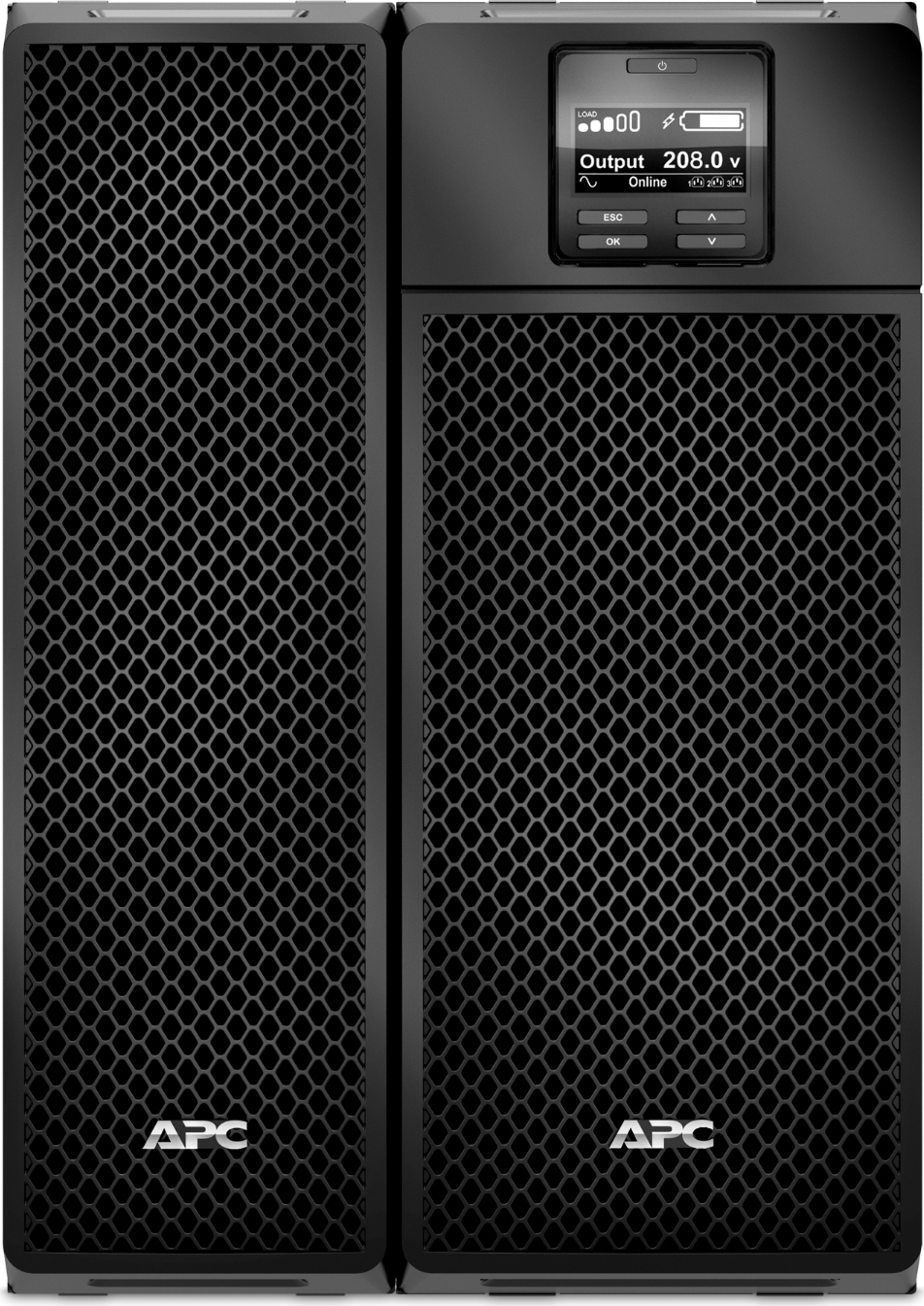 APC Smart-UPS On-Line, 6kVA/6kW, Tower, 208V, 8x 5-20R+4x L6-20R+3x L6-30R+1x L14-30R NEMA, NMC+SmartSlot, W/ transformer 208V to 120V, W/O rail kit Back View