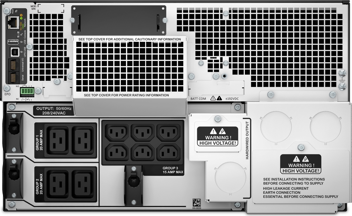 APC Smart-UPS On-Line, 8kVA/8kW, Rackmount 6U, 208V, 6x C13+4x C19 IEC outlets, Network Card+SmartSlot, Extended runtime, W/ rail kit View 8