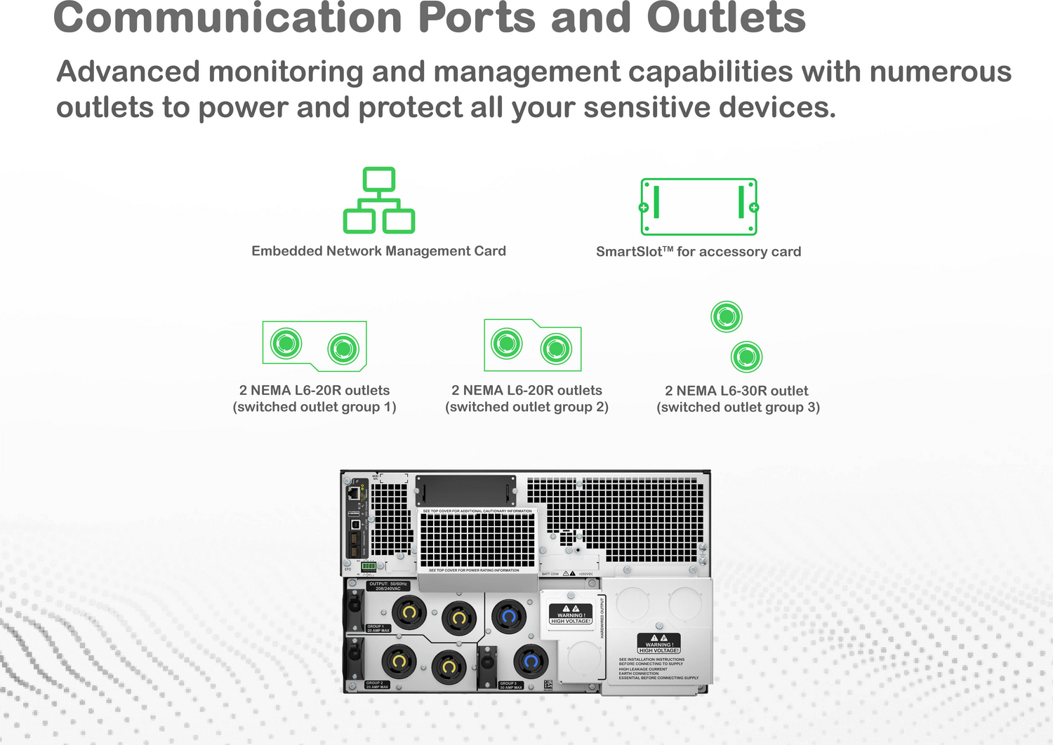 APC Smart-UPS On-Line, 8kVA/8kW, Rackmount 6U, 208V, 4x L6-20R+2x L6-30R NEMA outlets, Network Card+SmartSlot, Extended runtime, W/ rail kit View 17
