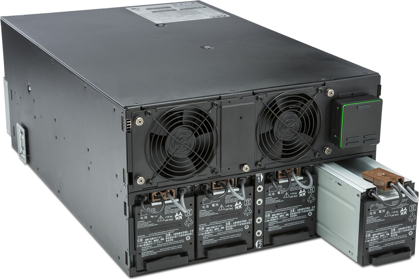 APC Smart-UPS On-Line, 8kVA/8kW, Rackmount 6U, 208V, 4x L6-20R+2x L6-30R NEMA outlets, Network Card+SmartSlot, Extended runtime, W/ rail kit Back View