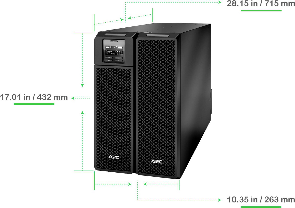 APC Smart-UPS On-Line, 8kVA/8kW, Tower, 208V, 4x L6-20R+2x L6-30R NEMA outlets, Network Card+SmartSlot, Extended runtime, W/O rail kit View 11