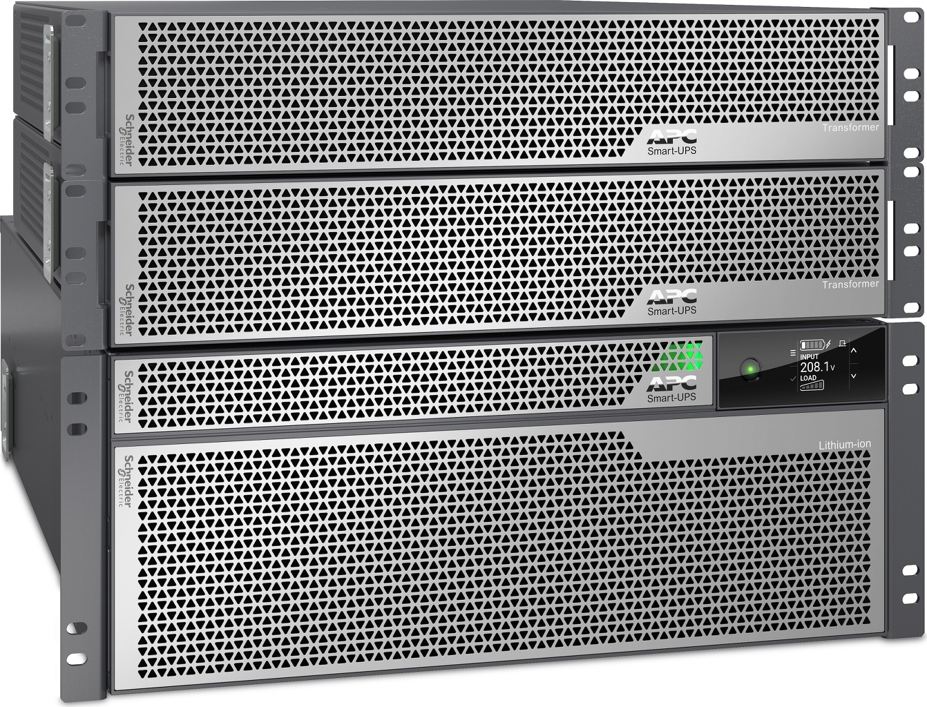 APC Smart-UPS Ultra Li-ion 10KVA 208V RM UPS with 2 of 5KVA Step Down Transformer Back View