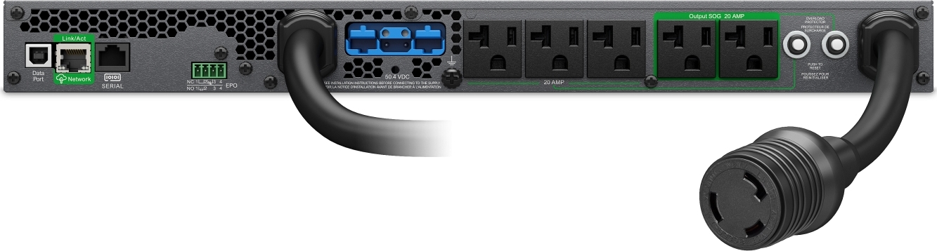 APC Smart-UPS Ultra On-Line, 2200VA, Lithium-ion, Rack/Tower 1U, 120V, 5x 5-20R, 1x L5-20R NEMA outlets, SmartConnect, Extended runtime, W/rail kit View 13