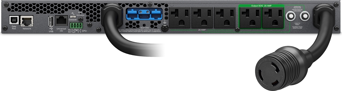 APC Smart-UPS Ultra On-Line, 2200VA, Lithium-ion, Rack/Tower 1U, 120V, 5x 5-20R, 1x L5-20R NEMA outlets, Network Card, Extended runtime, W/rail kit View 13