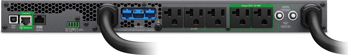 APC Smart-UPS Ultra On-Line, 3000VA, Lithium-ion, Rack/Tower 1U, 120V, 5x 5-20R, 1x L5-30R NEMA outlets, SmartConnect, Extended runtime, W/rail kit View 8
