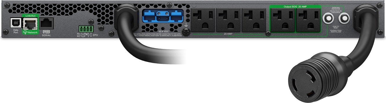 APC Smart-UPS Ultra On-Line, 3000VA, Lithium-ion, Rack/Tower 1U, 120V, 5x 5-20R, 1x L5-30R NEMA outlets, SmartConnect, Extended runtime, W/rail kit View 9