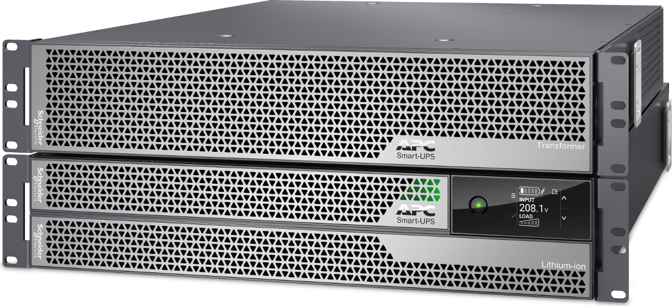 APC Smart-UPS Ultra, 5kVA, Rackmount 4U, 208V, 12x 5-20R+2x L6-20R+1x L6-30R NEMA, Network Card+SmartSlot, W/ rail kit, W/ transformer 208V to 120V Front View