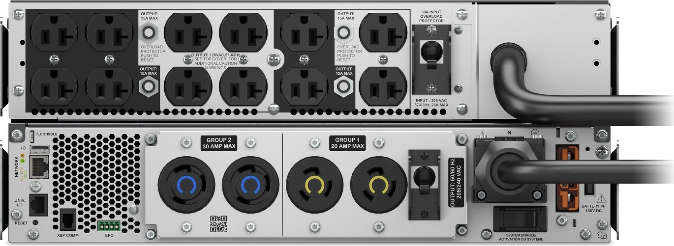 APC Smart-UPS Ultra, 5kVA, Rackmount 4U, 208V, 12x 5-20R+2x L6-20R+1x L6-30R NEMA, Network Card+SmartSlot, W/ rail kit, W/ transformer 208V to 120V Hardware Detail