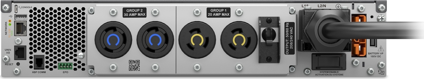 APC Smart-UPS Ultra On-Line, 5000VA, Lithium-ion, Rack/Tower 2U, 208V, 2 L6-20R + 2 L6-30R NEMA outlets, Network Card, Extended runtime, W/rail kit Front View