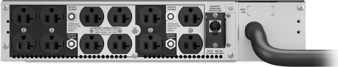 APC Smart-UPS Ultra Step-Down Transformer, 5kVA, rackmount, 2U, 12x NEMA 5-20R outlets Back View