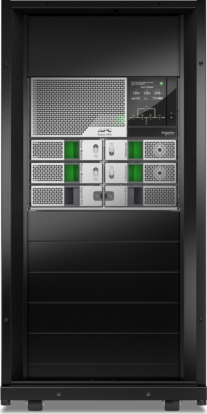 APC Smart-UPS Modular Ultra On-Line, 10kW scalable to 15kW, Lithium-ion, Tower 24U, 208/240V, Network Management, W/ External battery chassis Back View